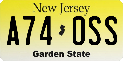 NJ license plate A74OSS