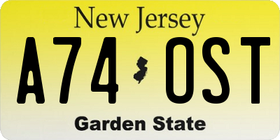 NJ license plate A74OST