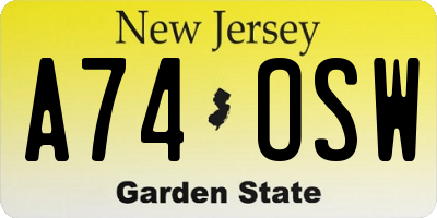 NJ license plate A74OSW