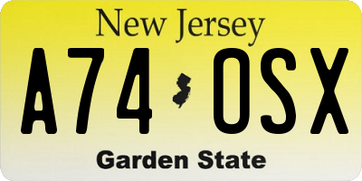 NJ license plate A74OSX