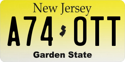 NJ license plate A74OTT