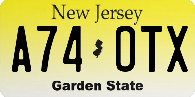 NJ license plate A74OTX