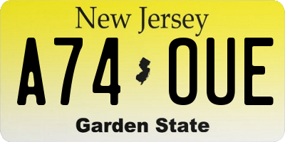 NJ license plate A74OUE