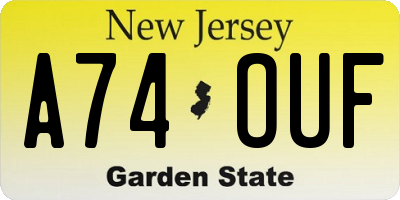 NJ license plate A74OUF