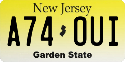 NJ license plate A74OUI