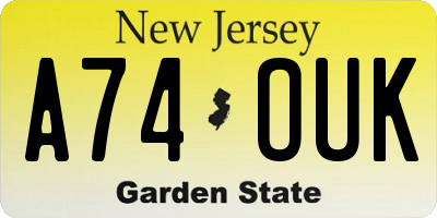 NJ license plate A74OUK