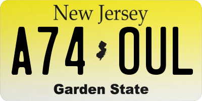 NJ license plate A74OUL