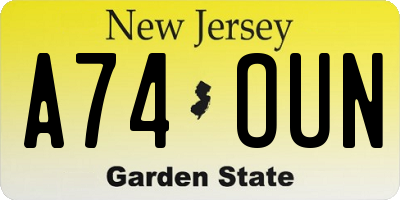 NJ license plate A74OUN