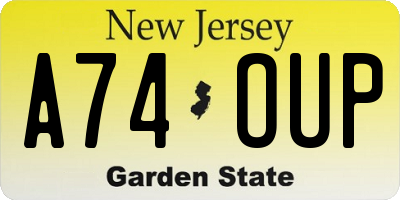 NJ license plate A74OUP
