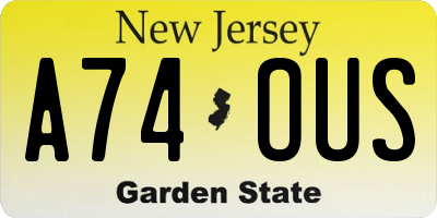 NJ license plate A74OUS