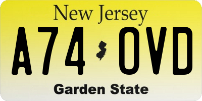 NJ license plate A74OVD
