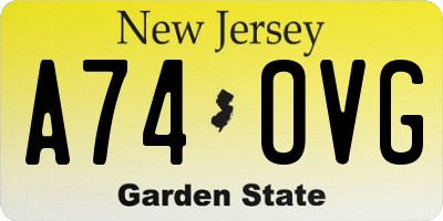 NJ license plate A74OVG