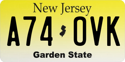 NJ license plate A74OVK