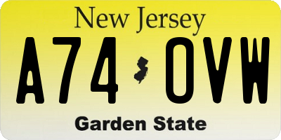 NJ license plate A74OVW