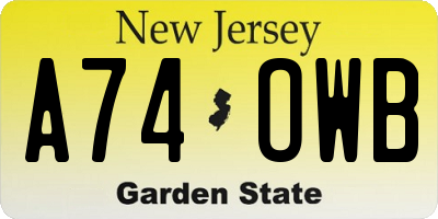 NJ license plate A74OWB