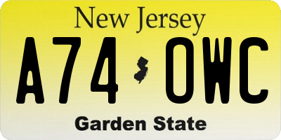 NJ license plate A74OWC