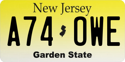 NJ license plate A74OWE