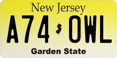 NJ license plate A74OWL