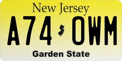 NJ license plate A74OWM