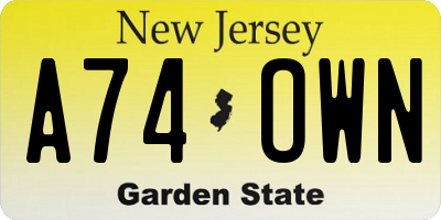 NJ license plate A74OWN
