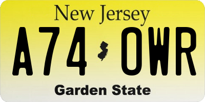 NJ license plate A74OWR