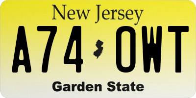 NJ license plate A74OWT
