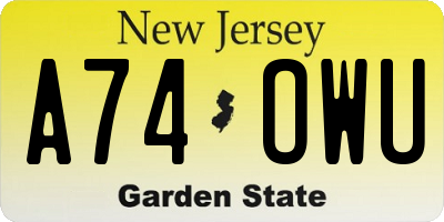 NJ license plate A74OWU