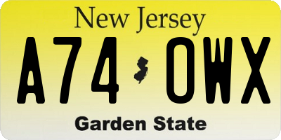 NJ license plate A74OWX