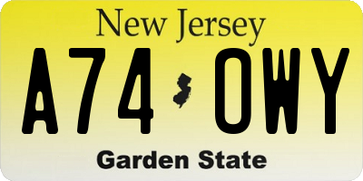 NJ license plate A74OWY