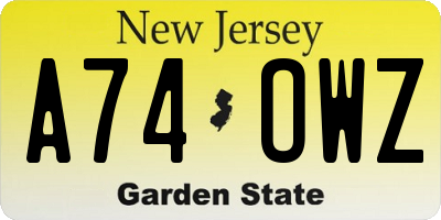 NJ license plate A74OWZ