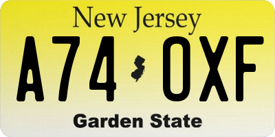 NJ license plate A74OXF