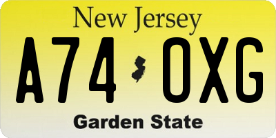 NJ license plate A74OXG
