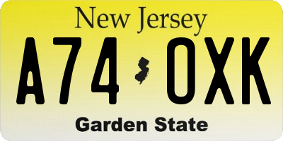 NJ license plate A74OXK