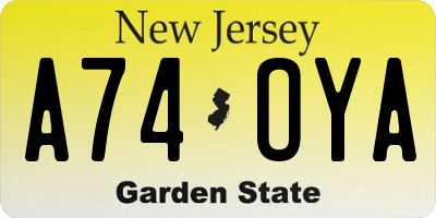 NJ license plate A74OYA