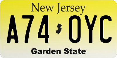 NJ license plate A74OYC
