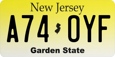 NJ license plate A74OYF