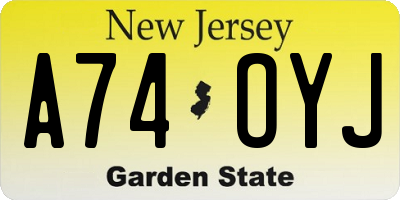 NJ license plate A74OYJ