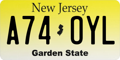 NJ license plate A74OYL