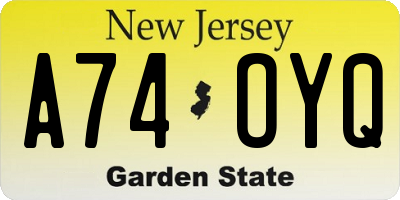 NJ license plate A74OYQ