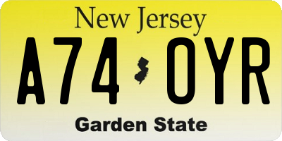 NJ license plate A74OYR