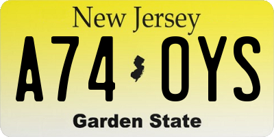 NJ license plate A74OYS