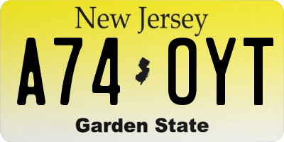 NJ license plate A74OYT
