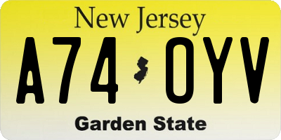 NJ license plate A74OYV