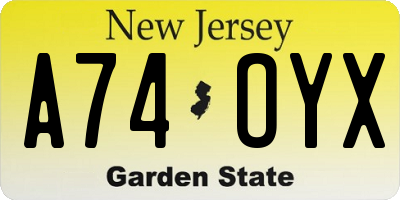 NJ license plate A74OYX