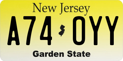 NJ license plate A74OYY
