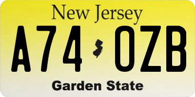 NJ license plate A74OZB