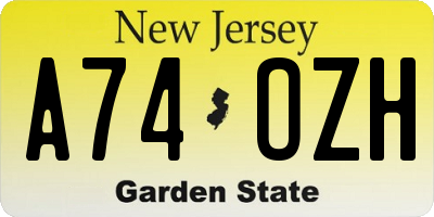 NJ license plate A74OZH