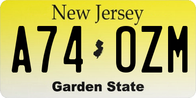 NJ license plate A74OZM