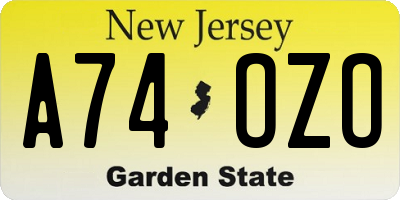 NJ license plate A74OZO