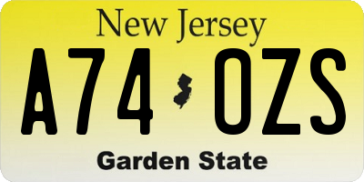 NJ license plate A74OZS